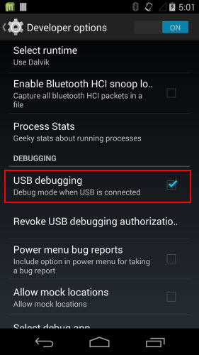 android 4.4 usb debug