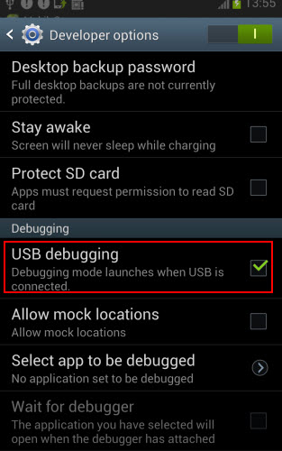 android 4.1 usb debug
